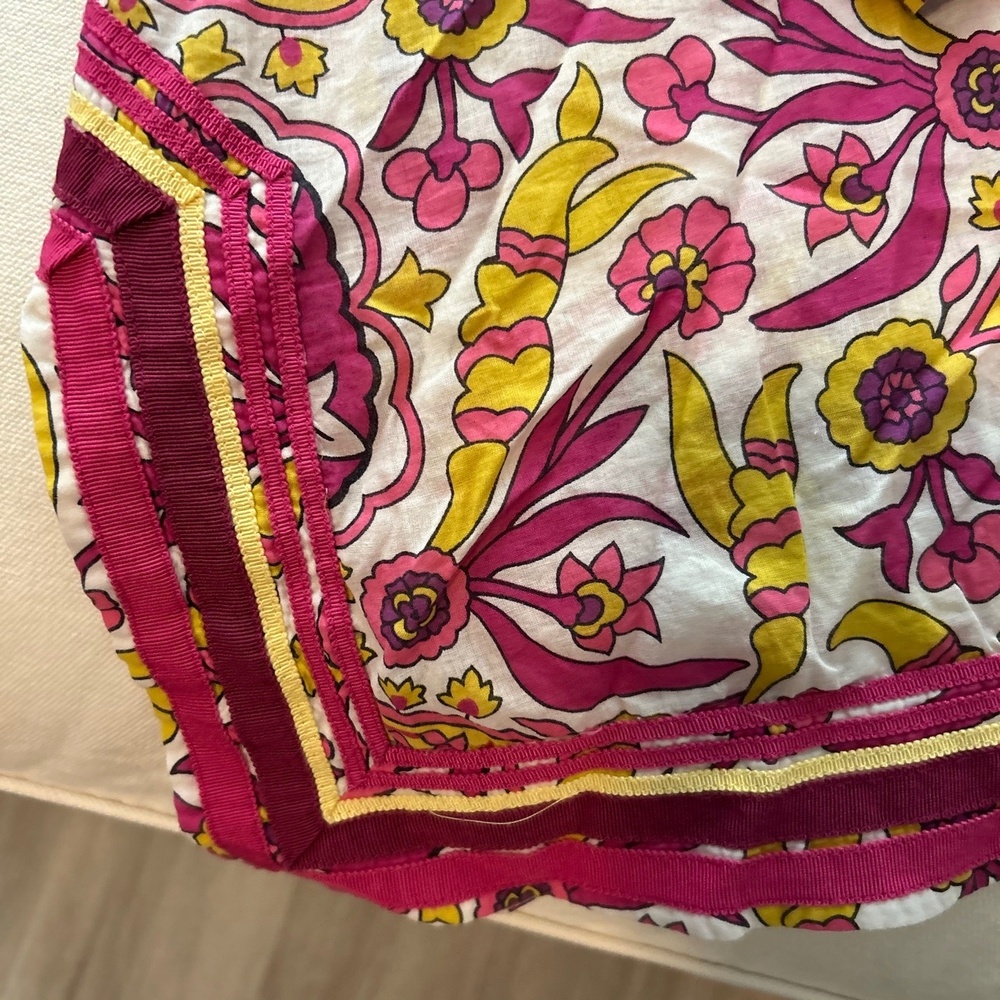 Tory Burch Pink Yellow Floral Print Long-sleeve Tunic Blouse 8 Cotton Bohemian - Picture 3 of 6